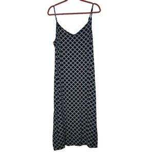 Saint & Sofia Navy & White Geometric Print Slip Dress Size 12 Adjustable Straps